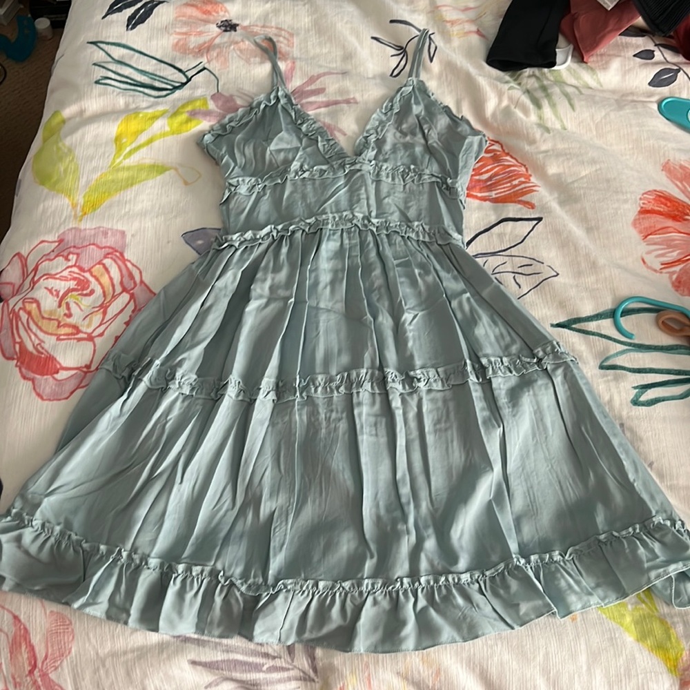 Light teal strappy dress short flown